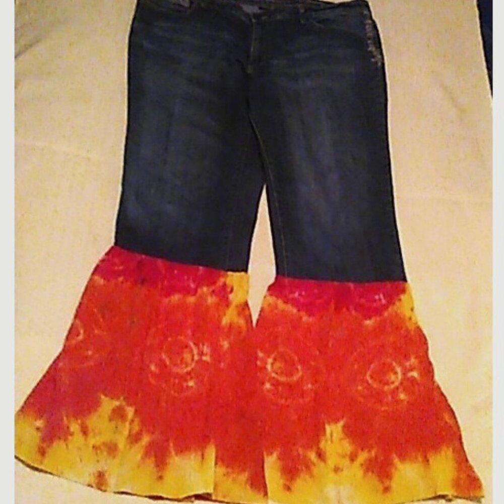 Jeans Eddie Bauer Size 18 Boyfriend Relaxed Upcycled Tie Dye Bell Bottoms Boho